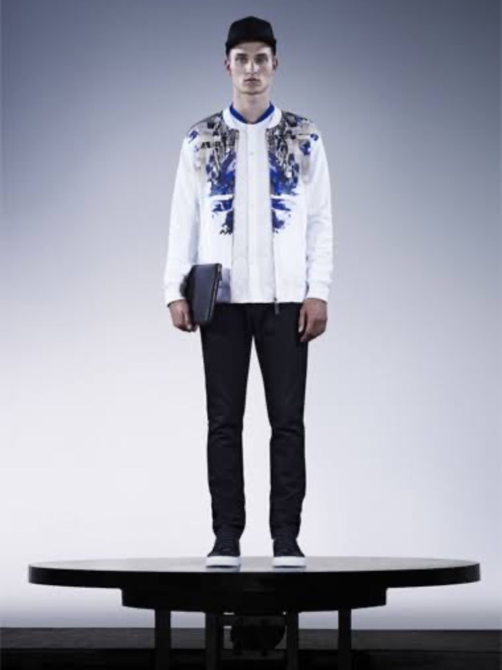Givenchy White Zip-Up Sweater Jacket with Blue and Tan Graphic